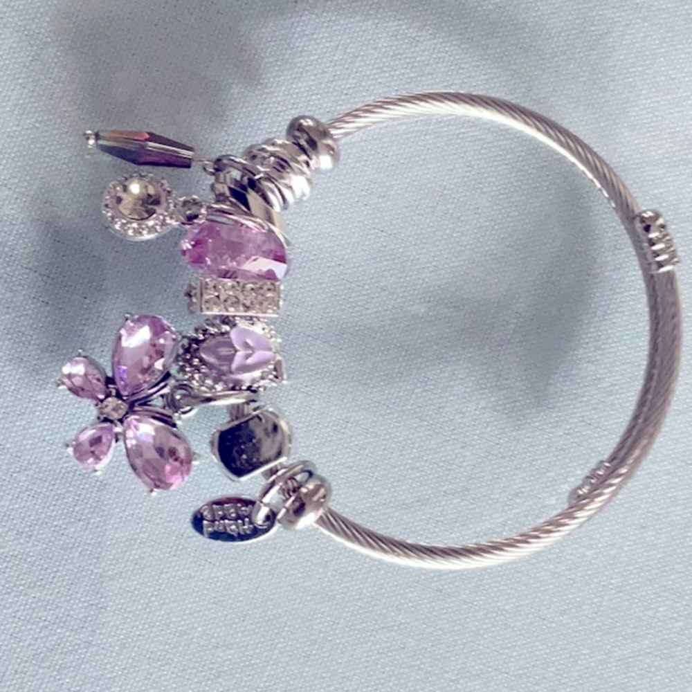 Beautiful, sparkly purple 2 1/4” charm bracelet